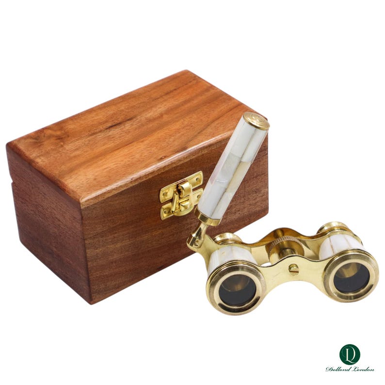 Brass Opera Glasses with Wooden Box — White Pearl view 7