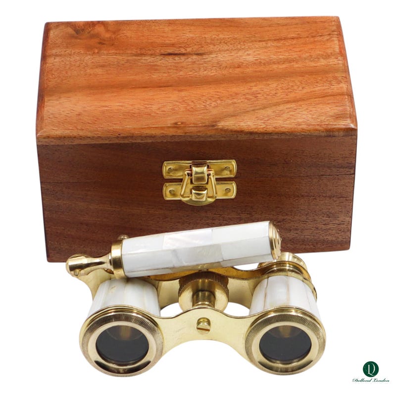 Brass Opera Glasses with Wooden Box — White Pearl view 8