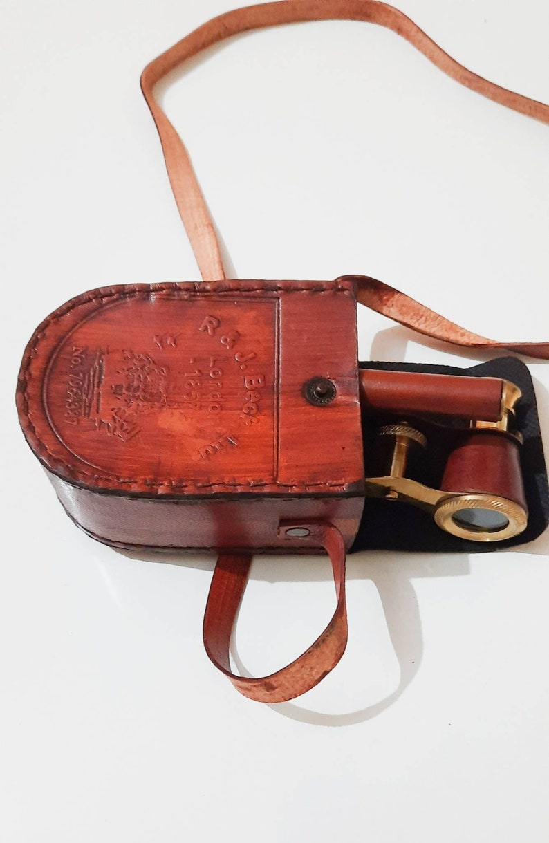 Leather-Wrapped Brass Opera Glasses with Red Leather Case view 4