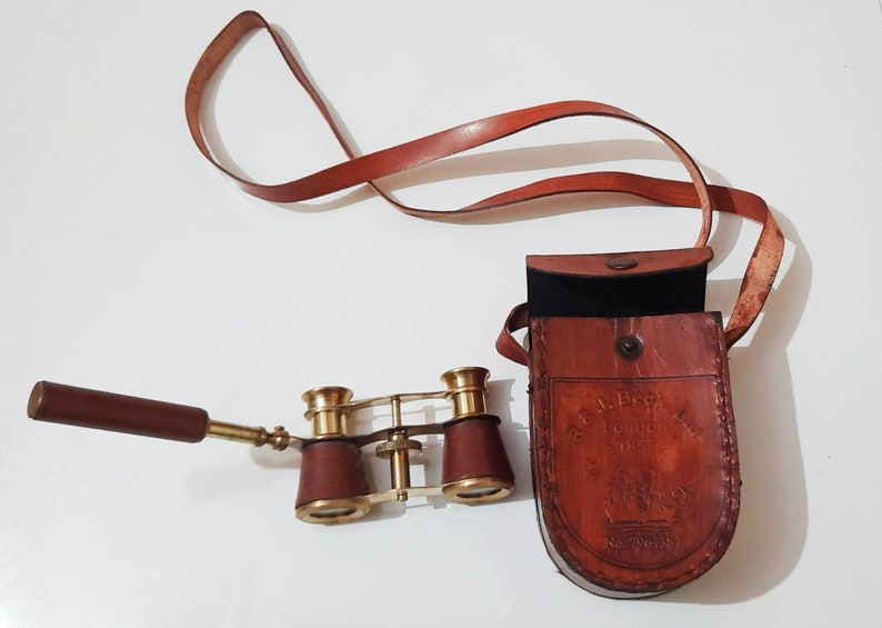 Leather-Wrapped Brass Opera Glasses with Red Leather Case view 6