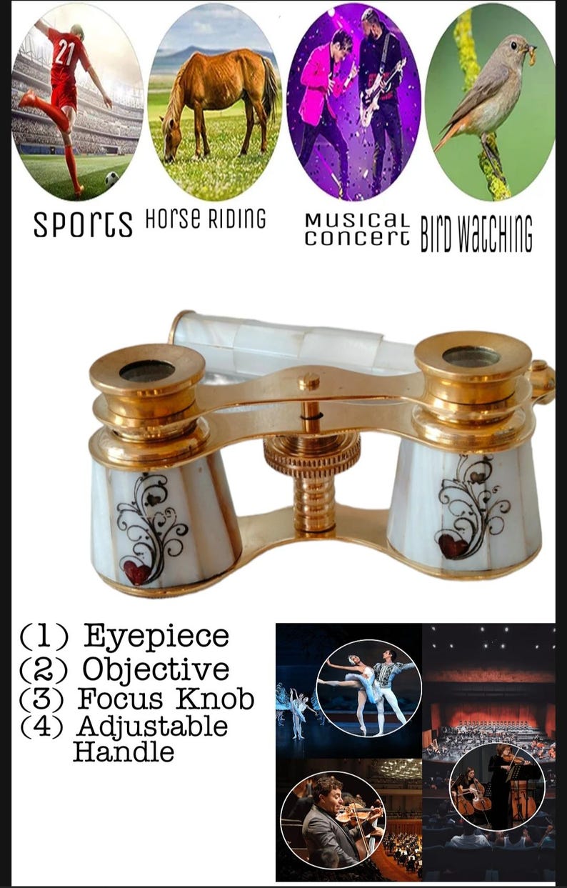 Brass Opera Glasses — Rose Mother of Pearl Inlay view 4