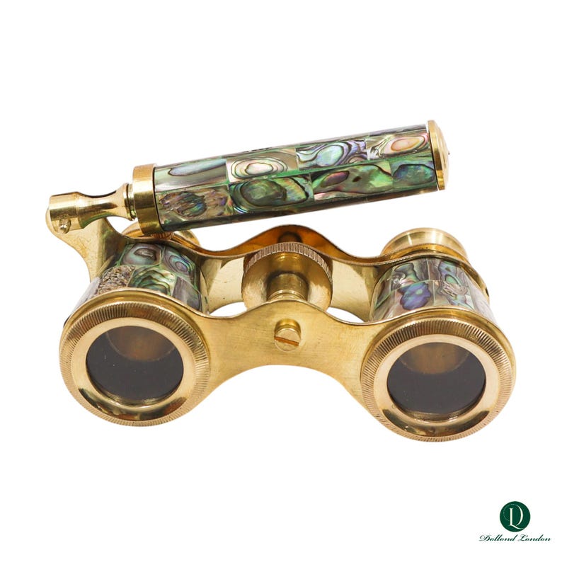 Brass Opera Glasses with Wooden Box — Abalone Inlay view 5