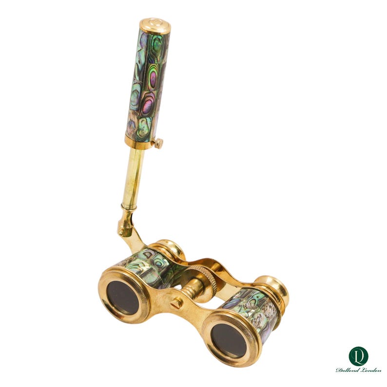 Brass Opera Glasses with Wooden Box — Abalone Inlay view 10