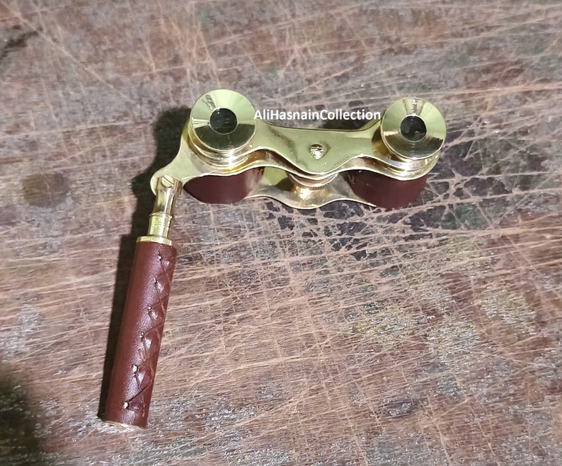 Antique Brass Opera Glasses — Leather-Covered Barrel view 3