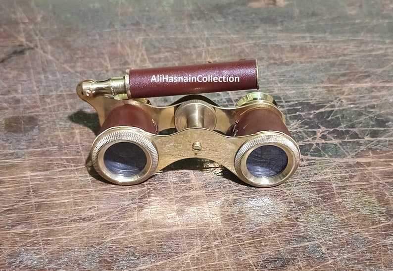 Antique Brass Opera Glasses — Leather-Covered Barrel view 4