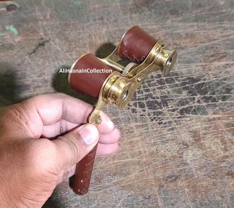 Antique Brass Opera Glasses — Leather-Covered Barrel view 5