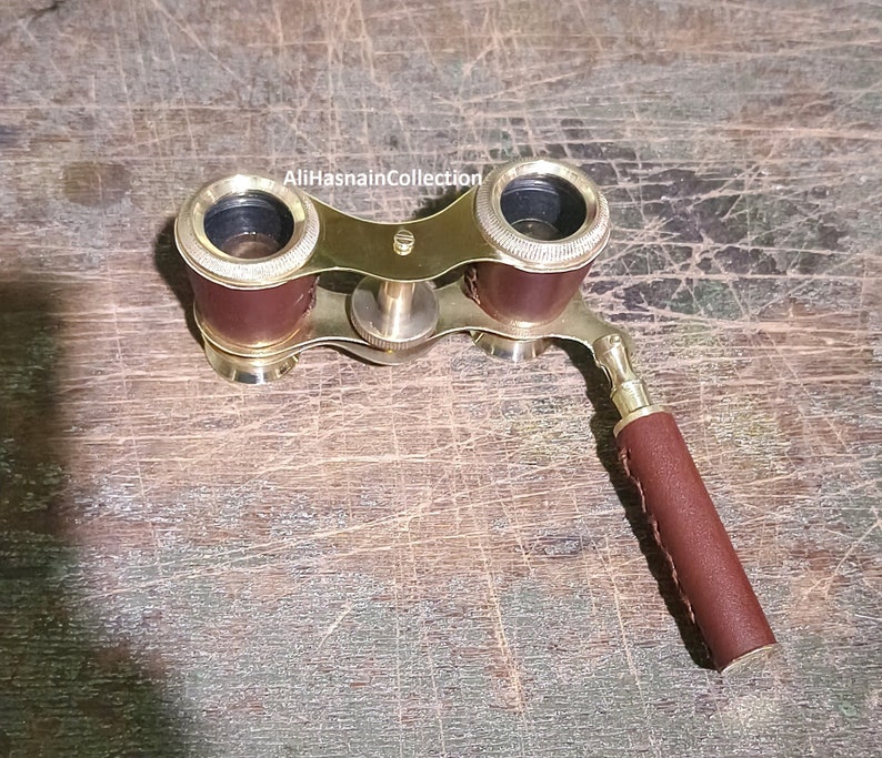 Antique Brass Opera Glasses — Leather-Covered Barrel view 7