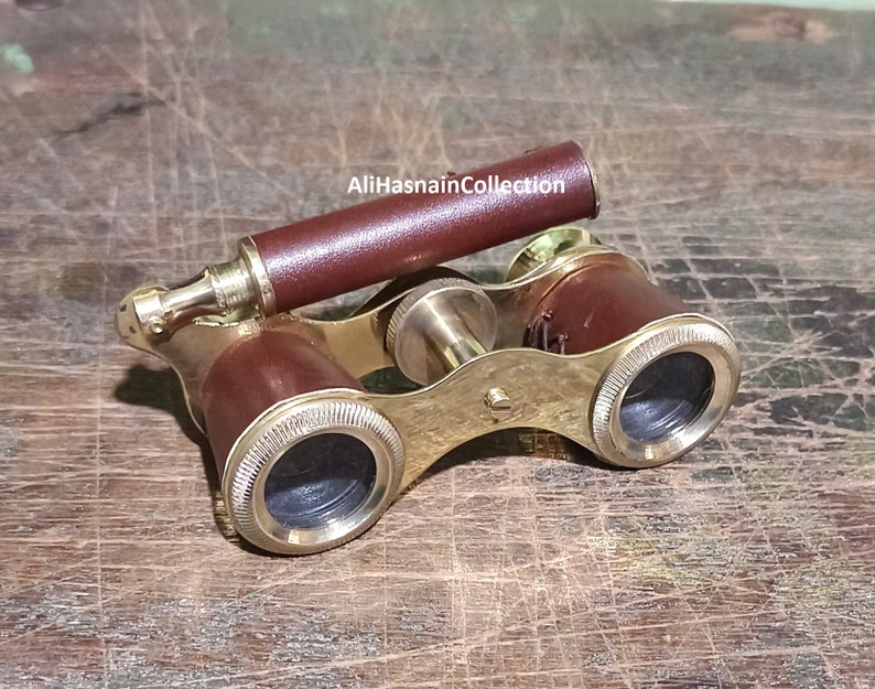 Antique Brass Opera Glasses — Leather-Covered Barrel view 9