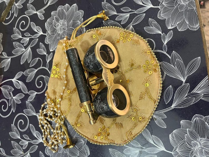 Brass Opera Glasses — Black Mother of Pearl Handle view 2
