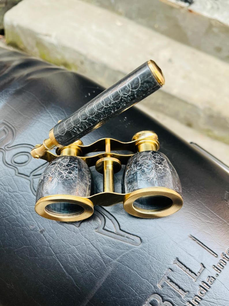 Brass Opera Glasses — Black Mother of Pearl Handle view 5