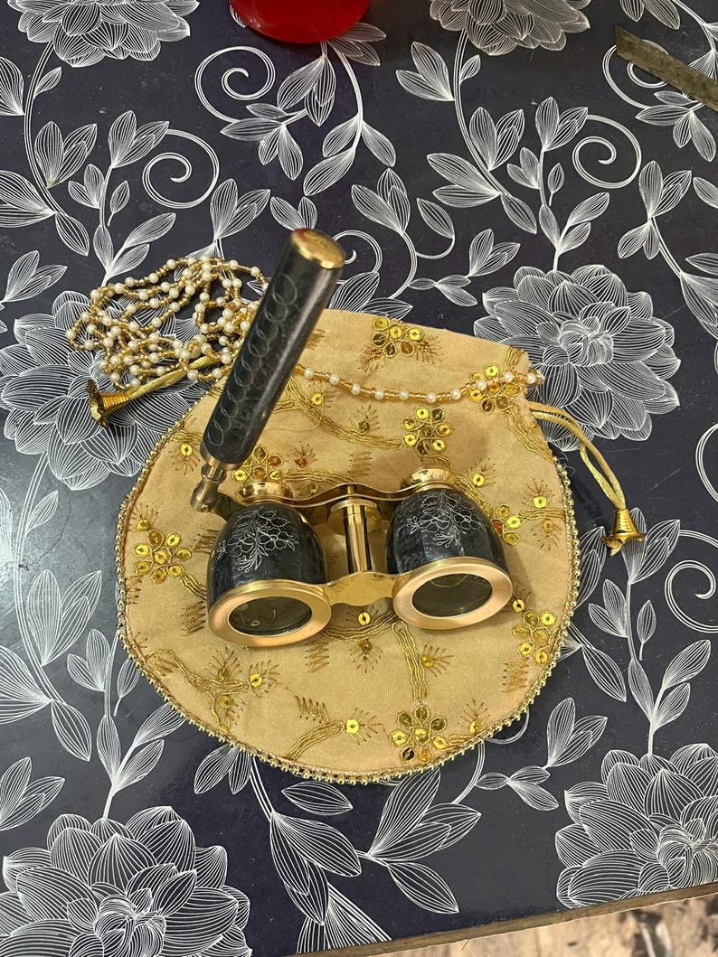 Brass Opera Glasses — Black Mother of Pearl Handle view 8