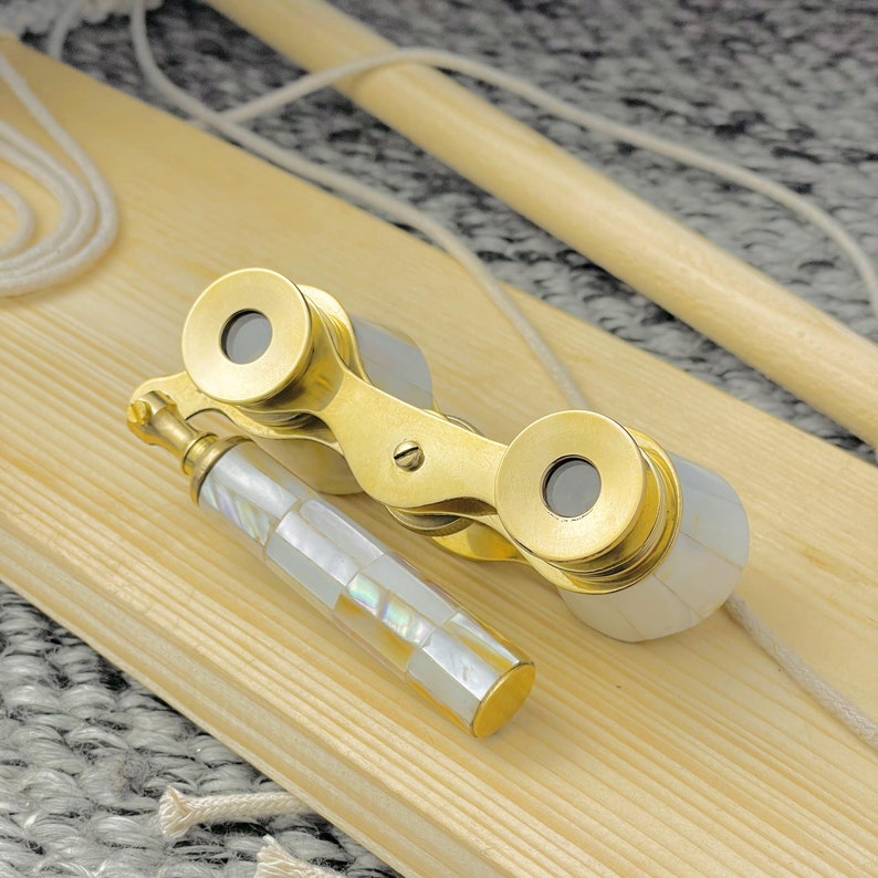 Handcrafted Polished Brass Opera Glasses — White Mother of Pearl view 2