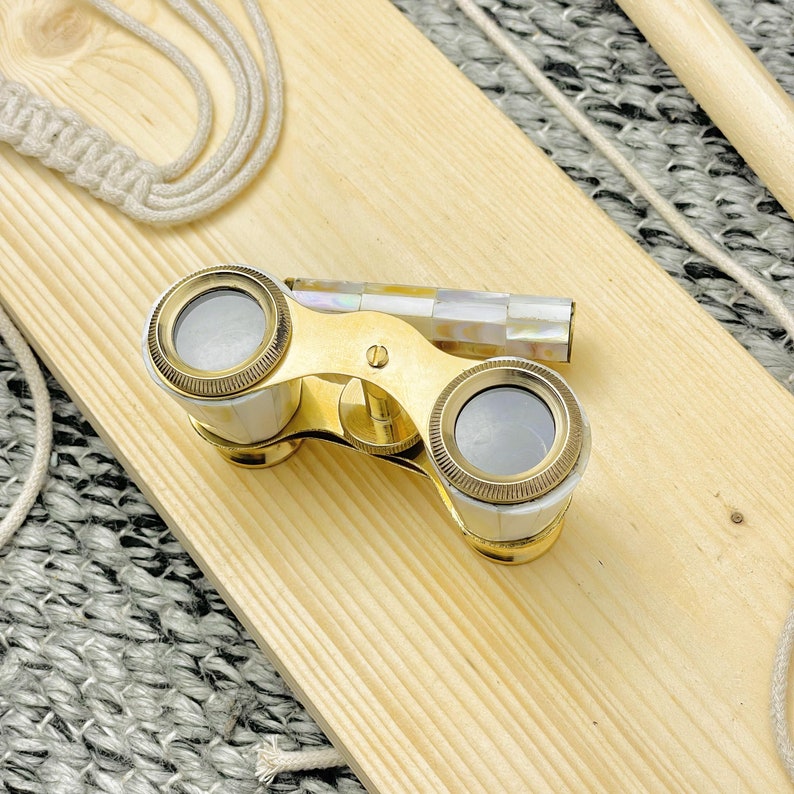 Handcrafted Polished Brass Opera Glasses — White Mother of Pearl view 9