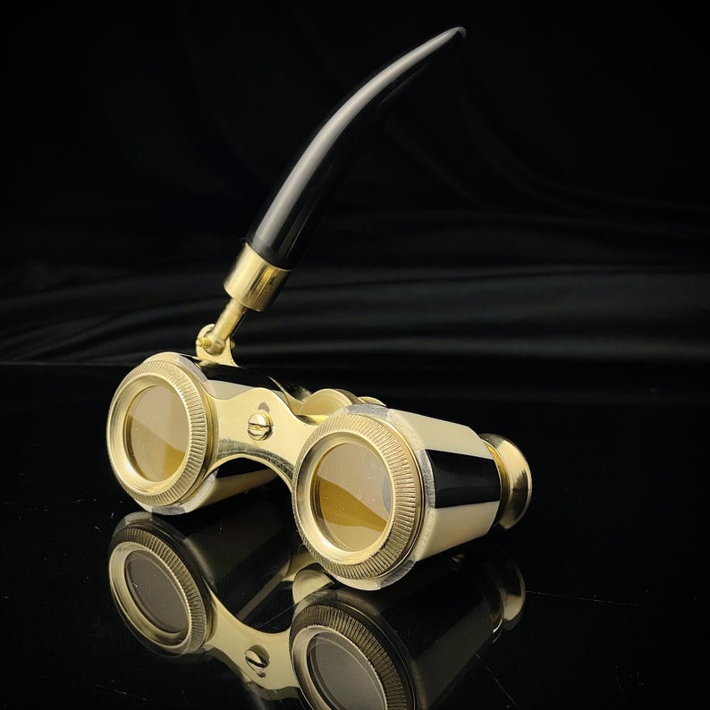 Brass Opera Glasses — Black Mother of Pearl Handle view 2