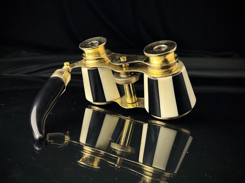 Brass Opera Glasses — Black Mother of Pearl Handle view 4