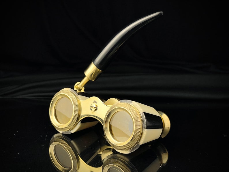 Brass Opera Glasses — Black Mother of Pearl Handle view 5