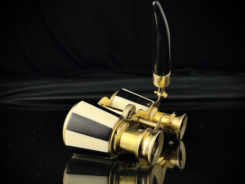 Brass Opera Glasses — Black Mother of Pearl Handle view 6