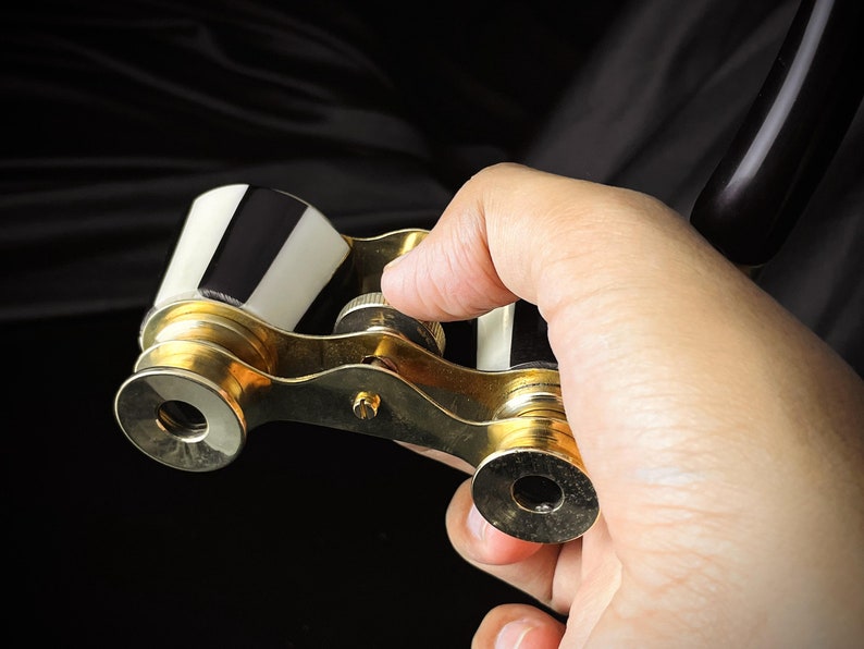 Brass Opera Glasses — Black Mother of Pearl Handle view 7