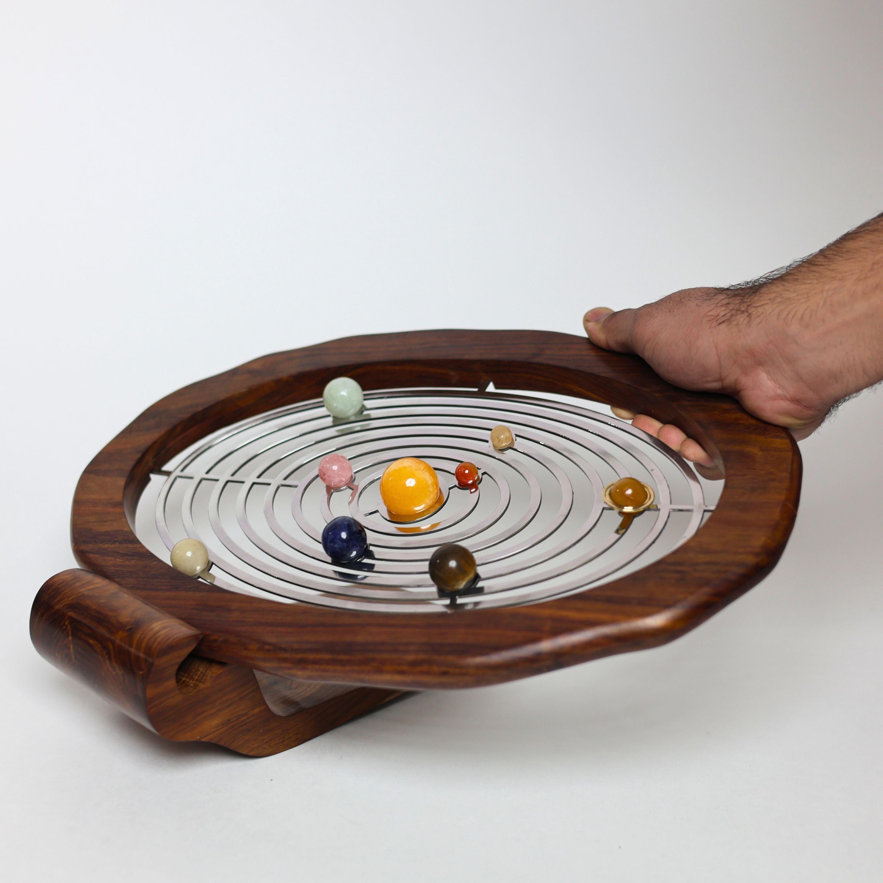 Oval Gemstone Solar System Desk Model on Rosewood Base view 4