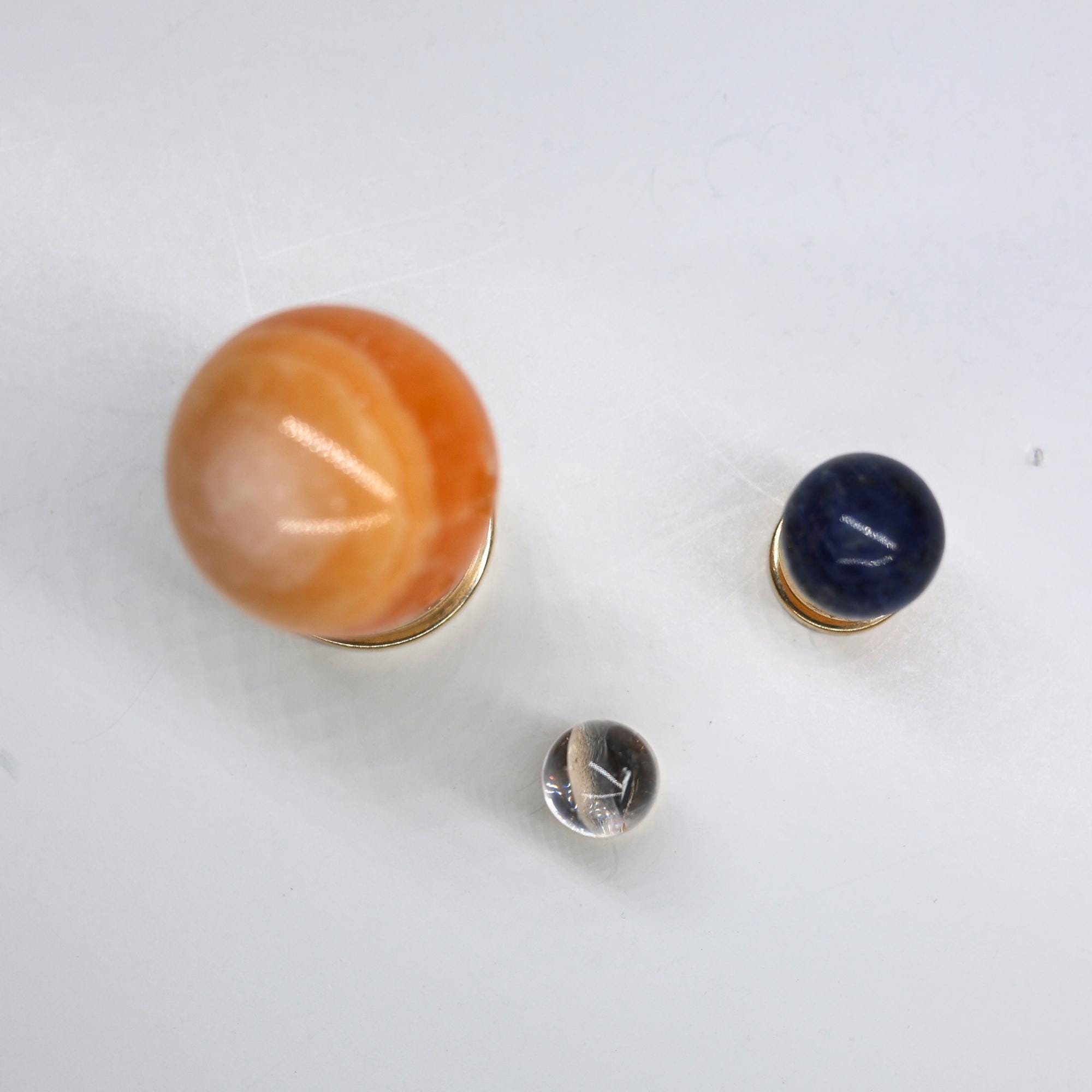 Sun, Earth and Moon Gemstone Set on Brass Stands  Sodalite & Clear Quartz Spheres view 4