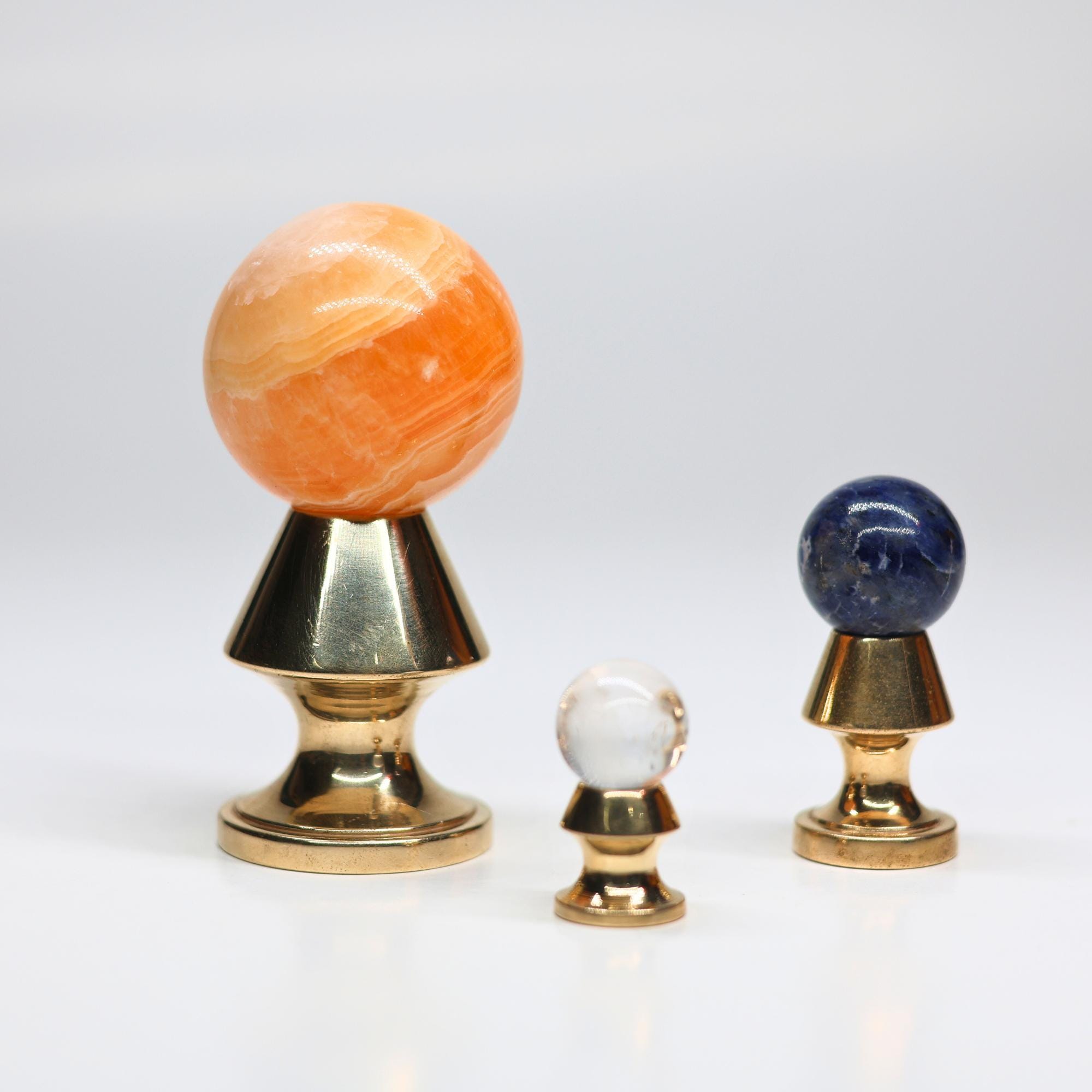 Sun, Earth and Moon Gemstone Set on Brass Stands  Sodalite & Clear Quartz Spheres view 5