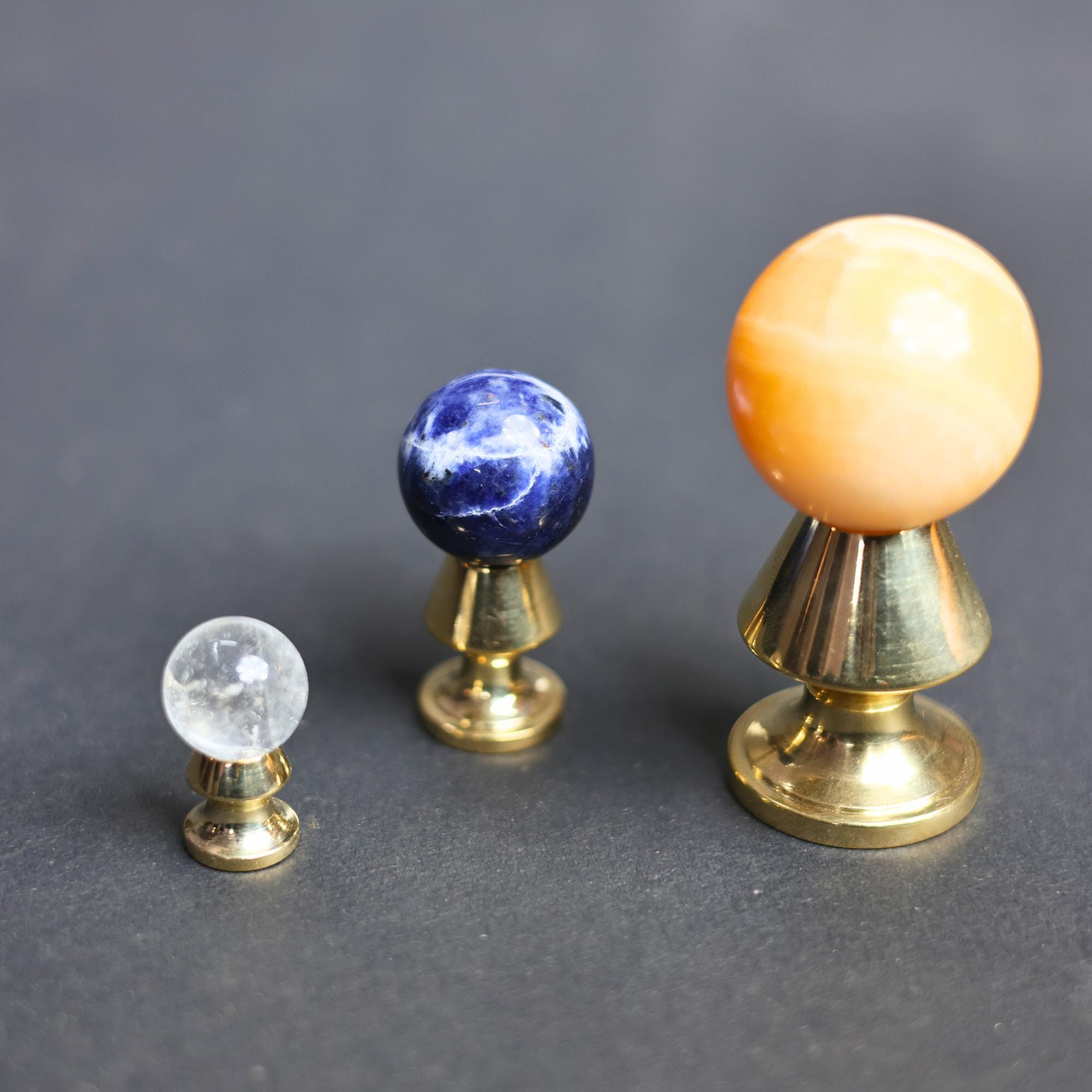 Sun, Earth and Moon Gemstone Set on Brass Stands  Sodalite & Clear Quartz Spheres view 6