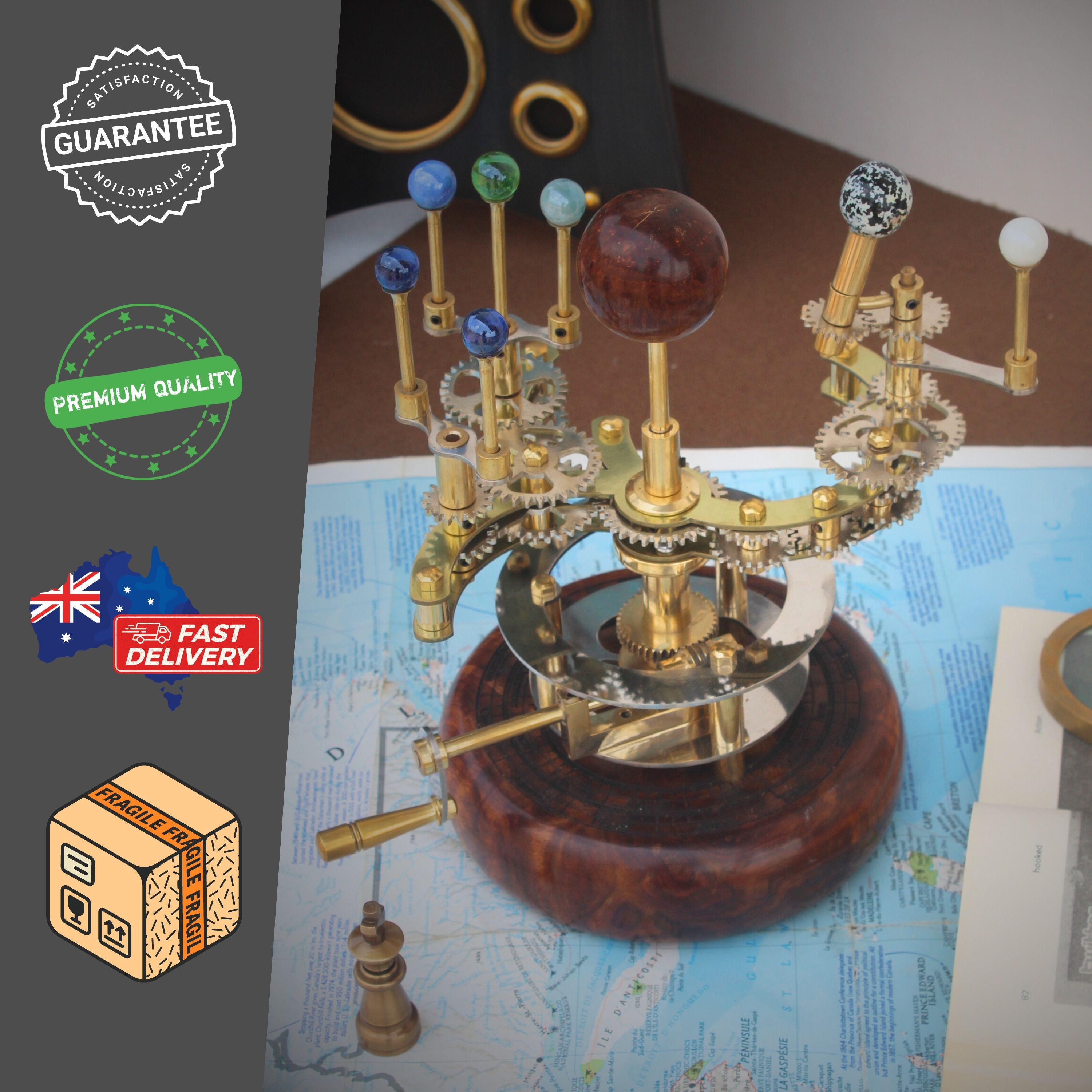 Brass Solar System Orrery, Shelf Display view 6