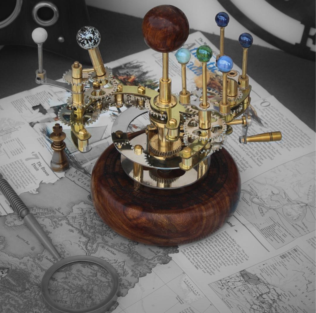 Brass Solar System Orrery, Shelf Display view 2