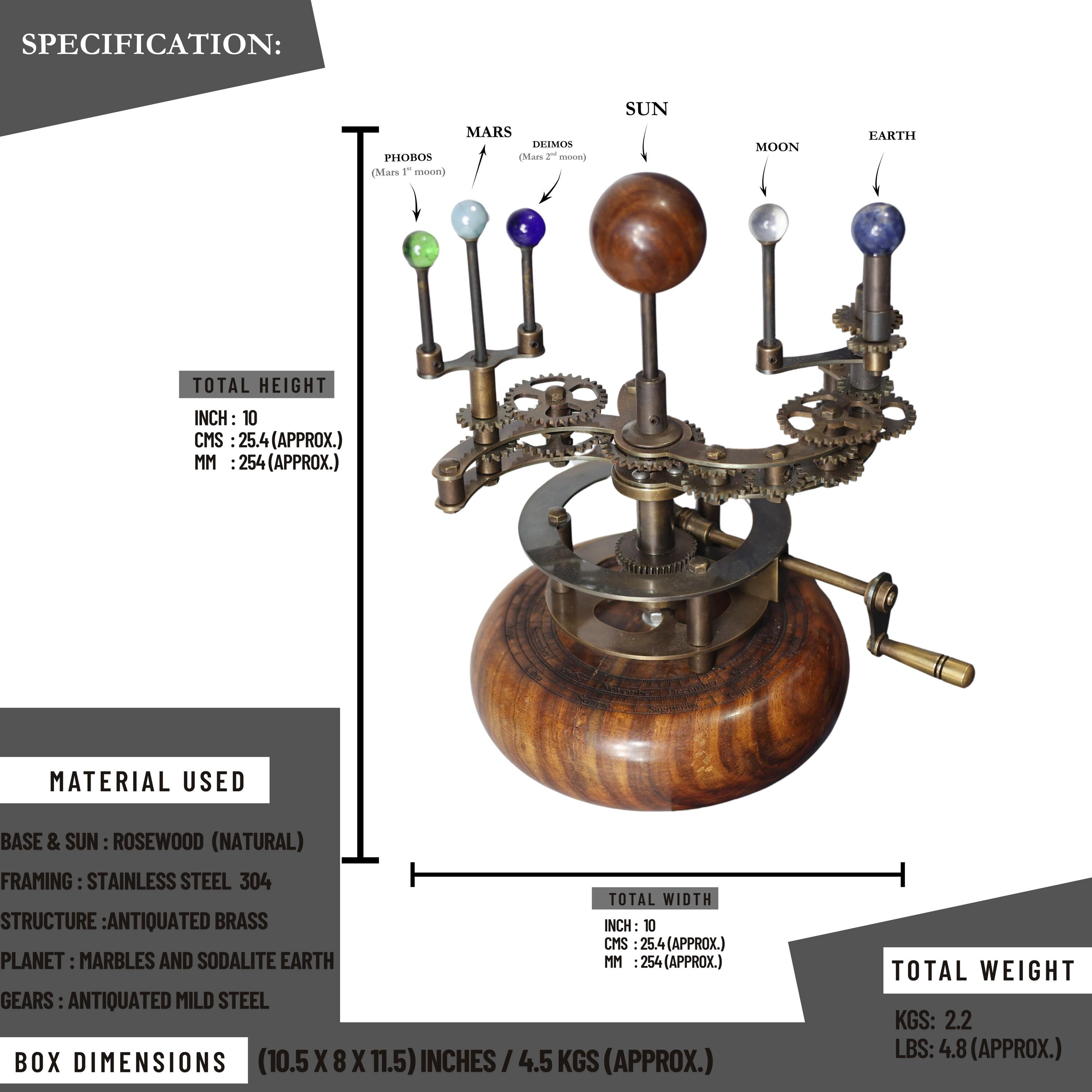 Brass Sun-Earth-Moon Tellurion, Shelf Model view 4