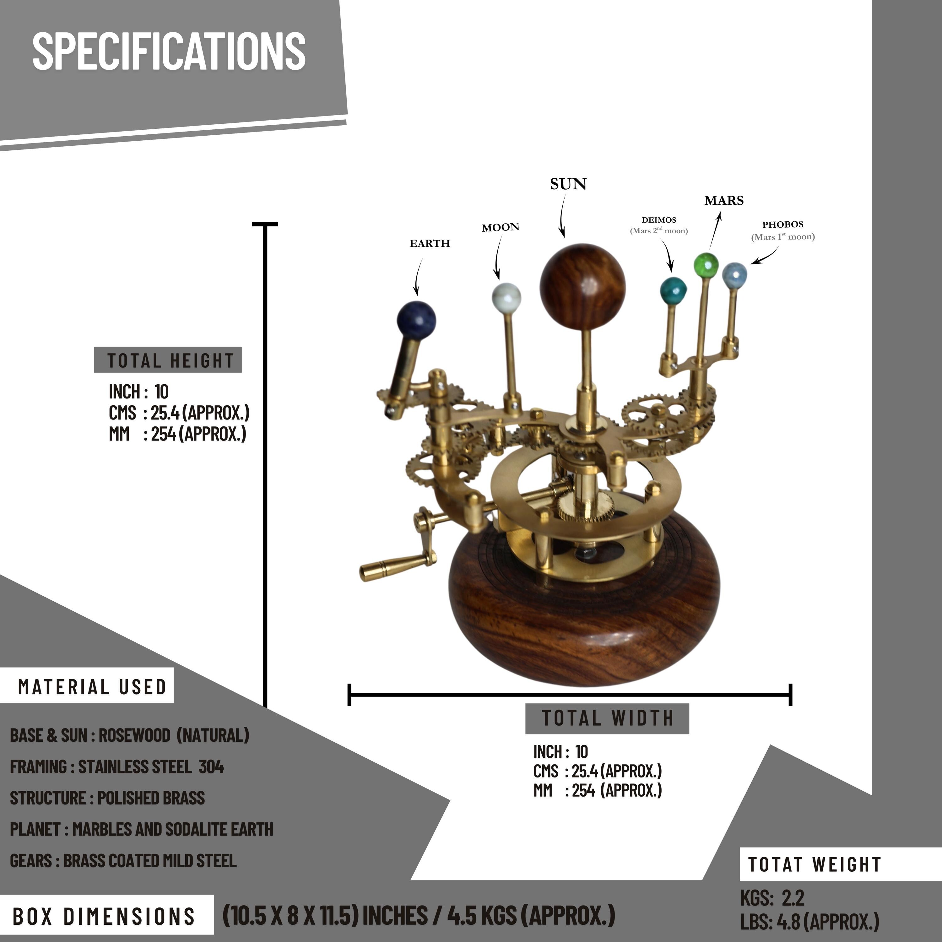 Brass Solar System Orrery, Shelf Display view 6