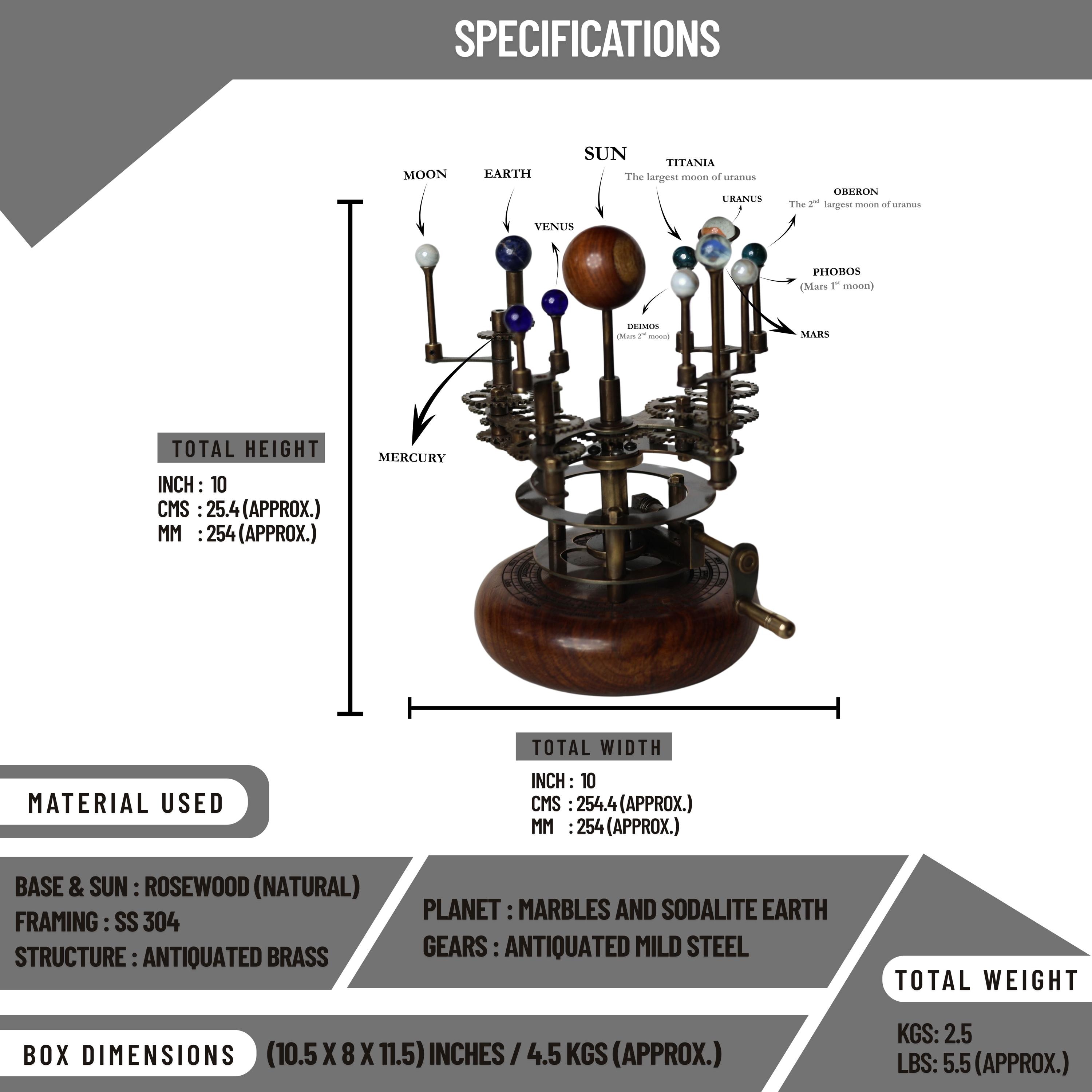 Brass Solar System Orrery, Shelf Display view 3