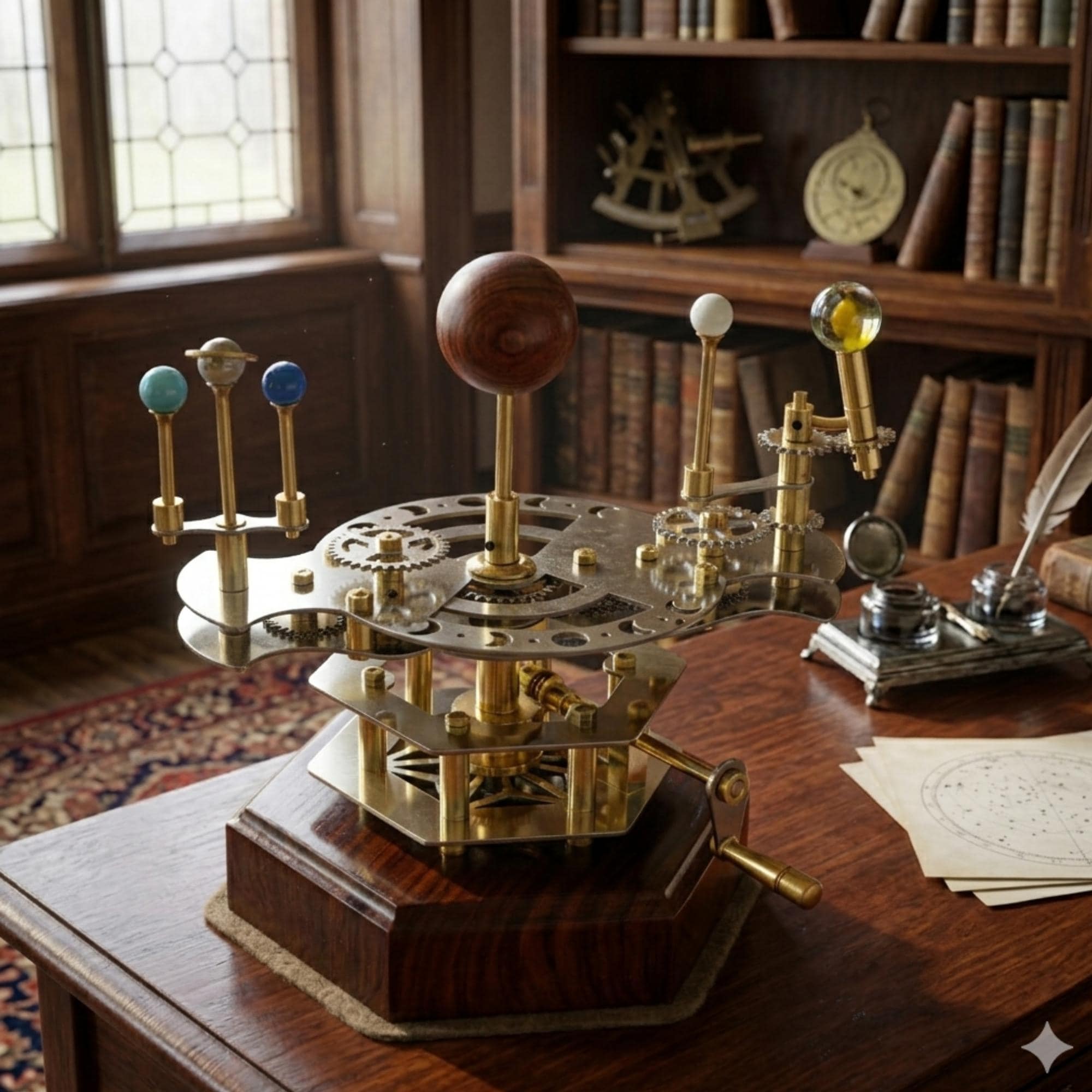 Brass Solar System Orrery, Shelf Display view 3