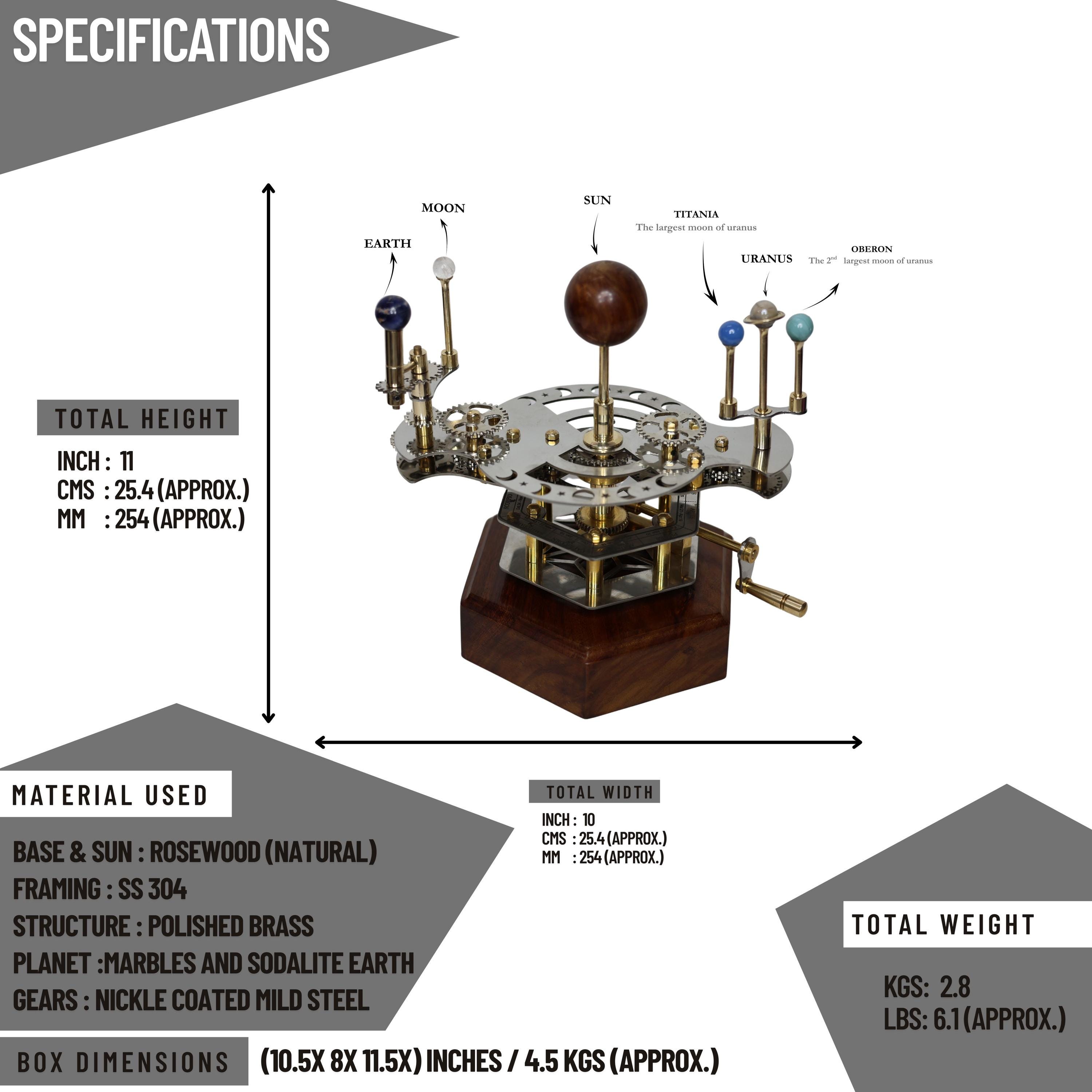 Brass Solar System Orrery, Shelf Display view 6