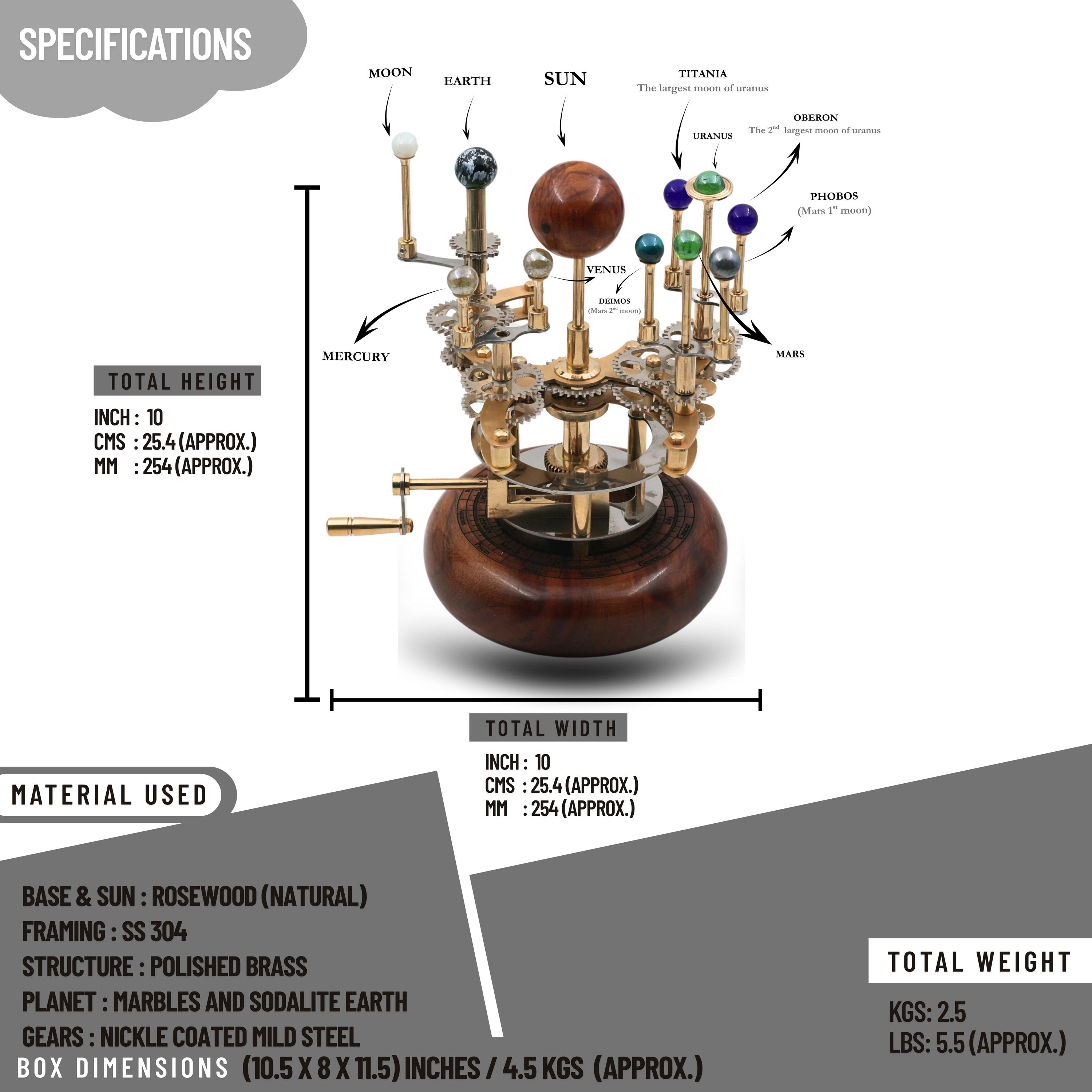 Royal-Finish Brass Solar System Orrery, Shelf view 4