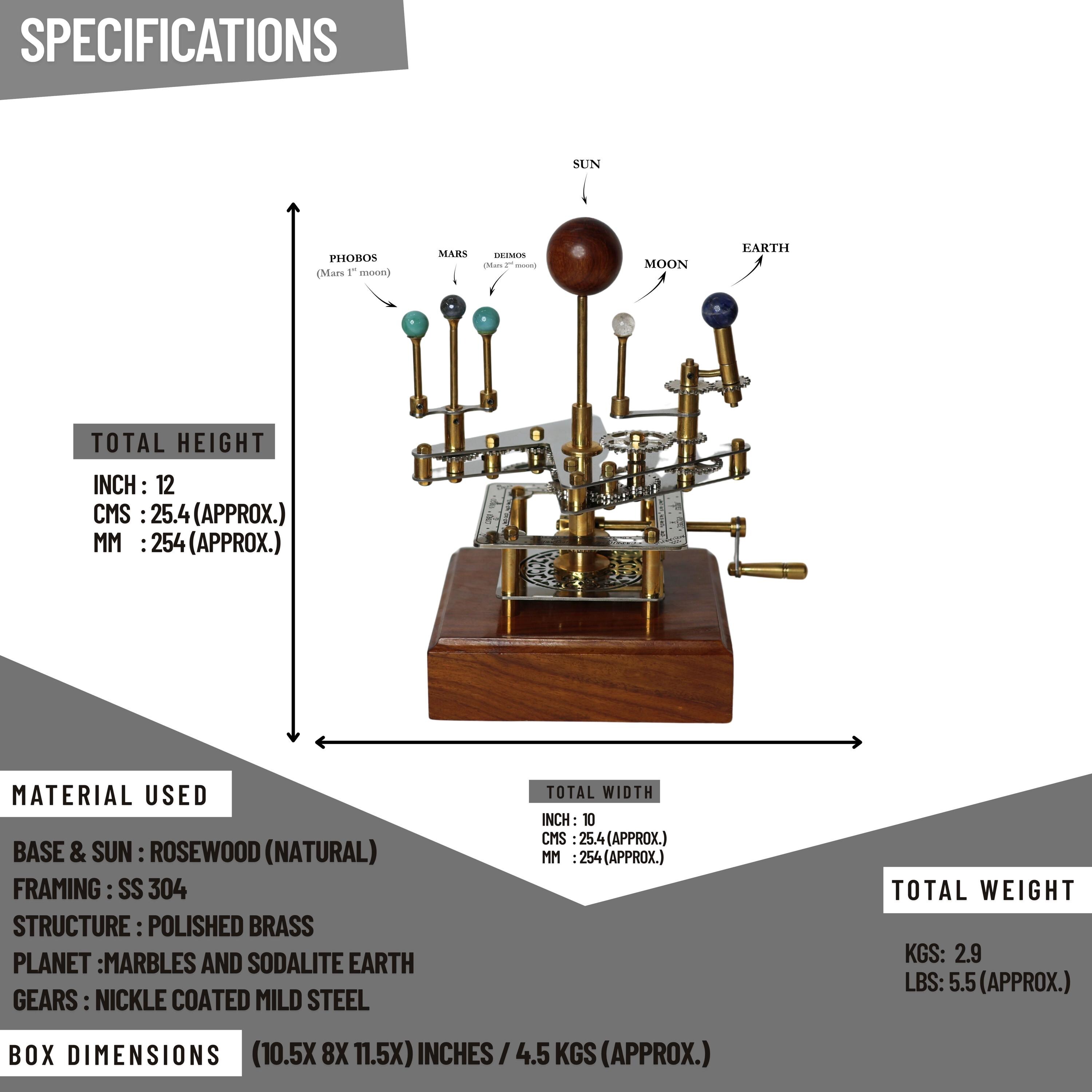 Brass Solar System Orrery, Shelf Display view 3