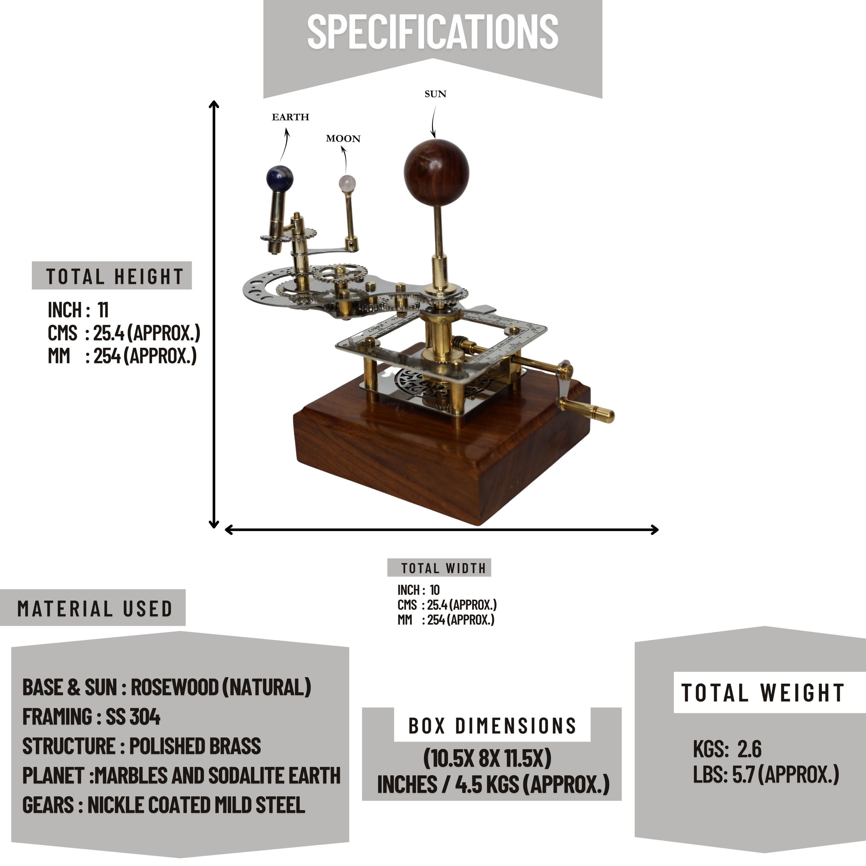 Brass Solar System Orrery, Shelf Display view 3