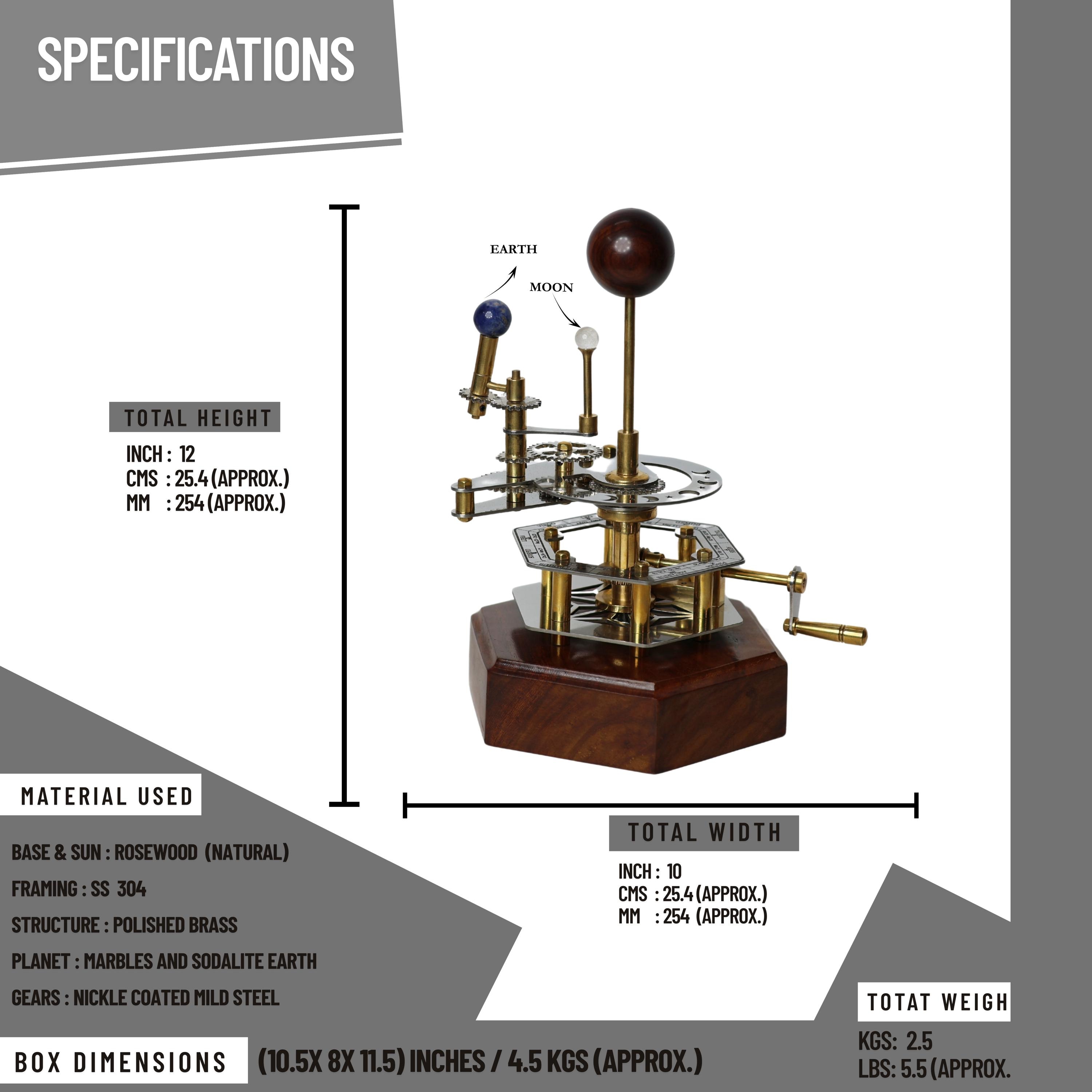 Brass Solar System Orrery, Shelf Display view 4