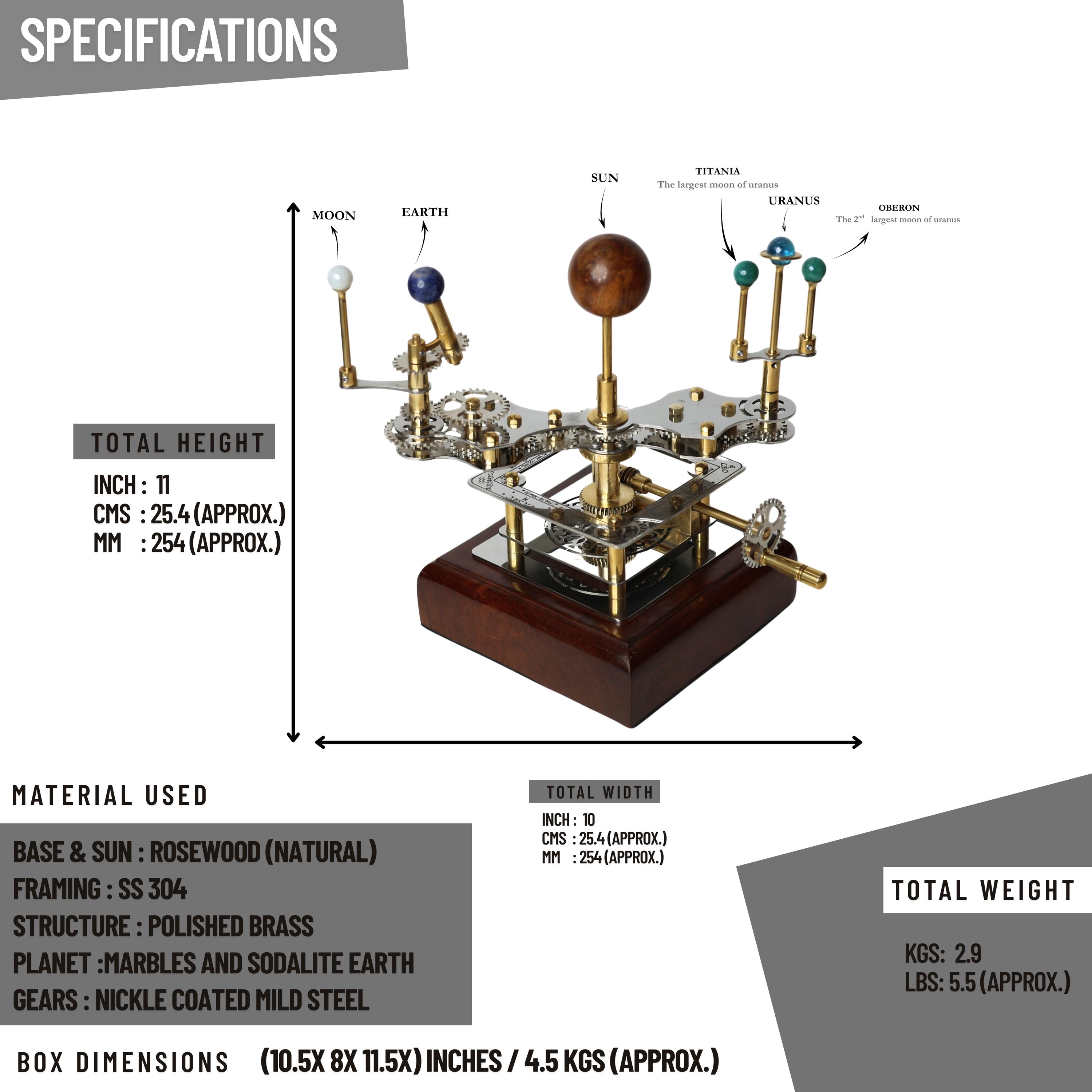 Brass Solar System Orrery, Shelf Display view 5