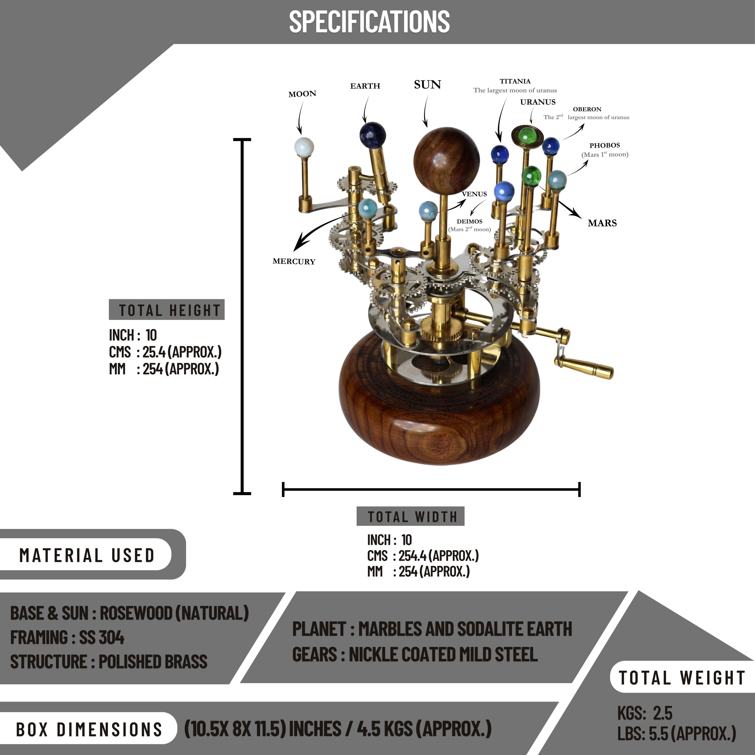 Brass Solar System Orrery, Shelf Display view 4