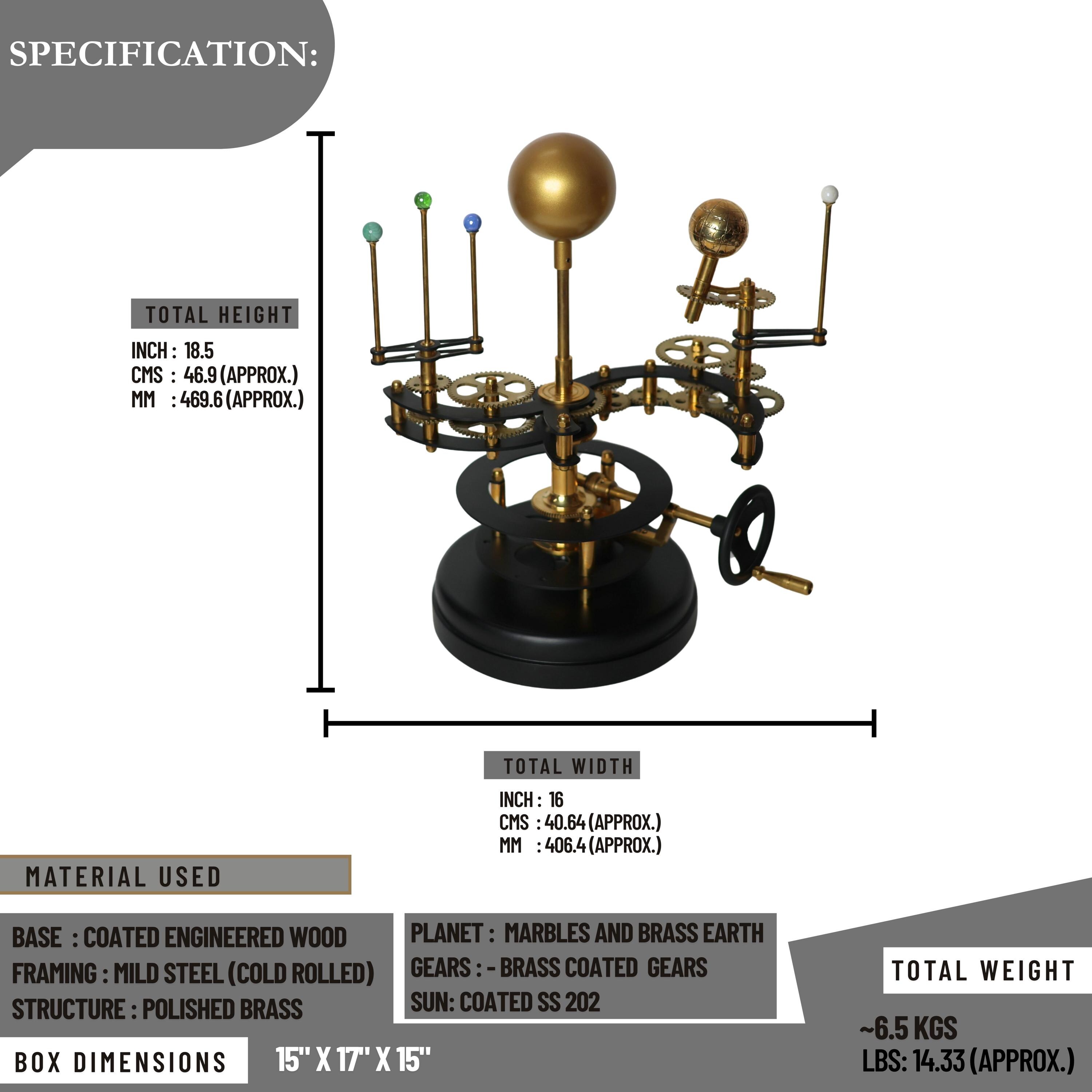 Brass Orrery with Semi-Precious Stone Planets, Museum view 3