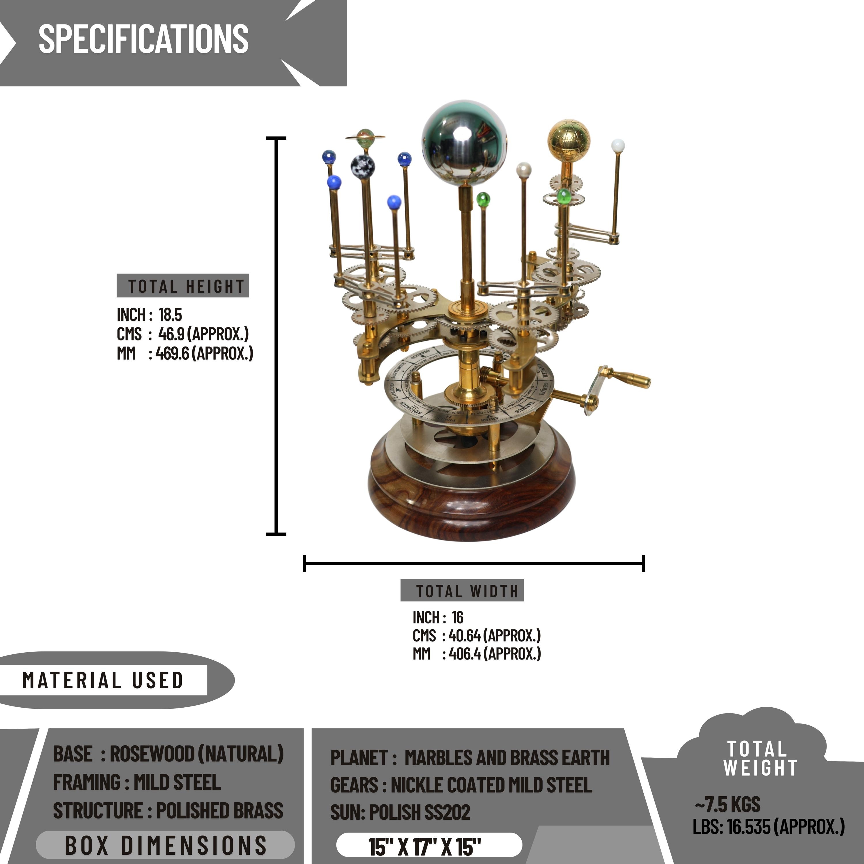 Functional Brass Solar System Orrery, Museum view 3