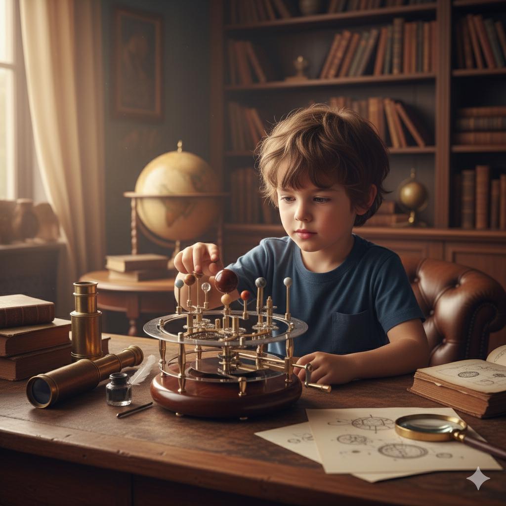 Vintage-Style Brass Solar System Orrery, Museum view 2