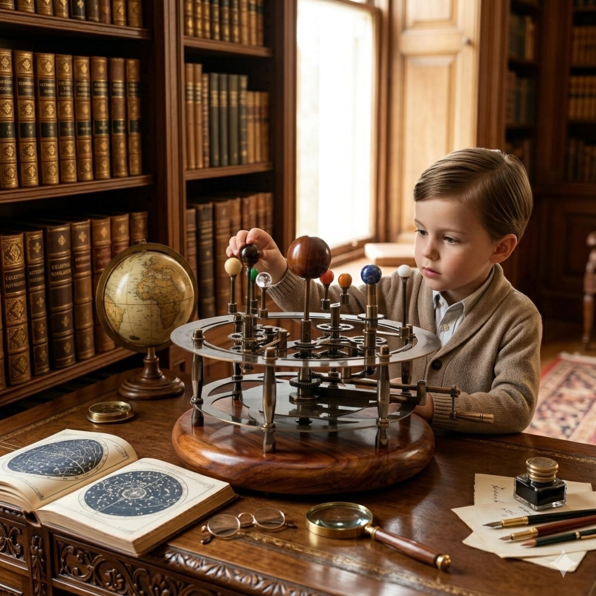 Antique-Style Brass Solar System Orrery, Museum view 2