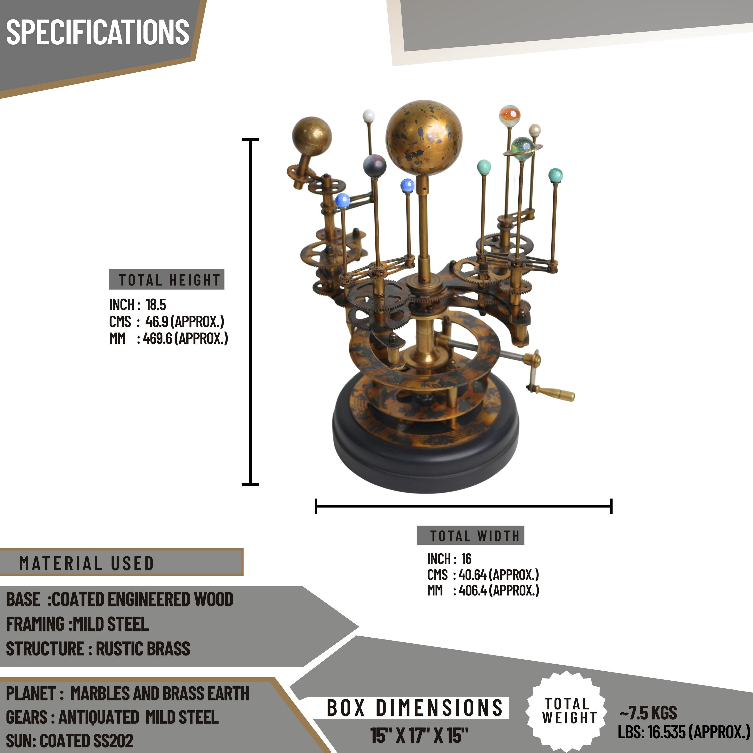 Brass Orrery with Semi-Precious Stone Planets, Museum view 4