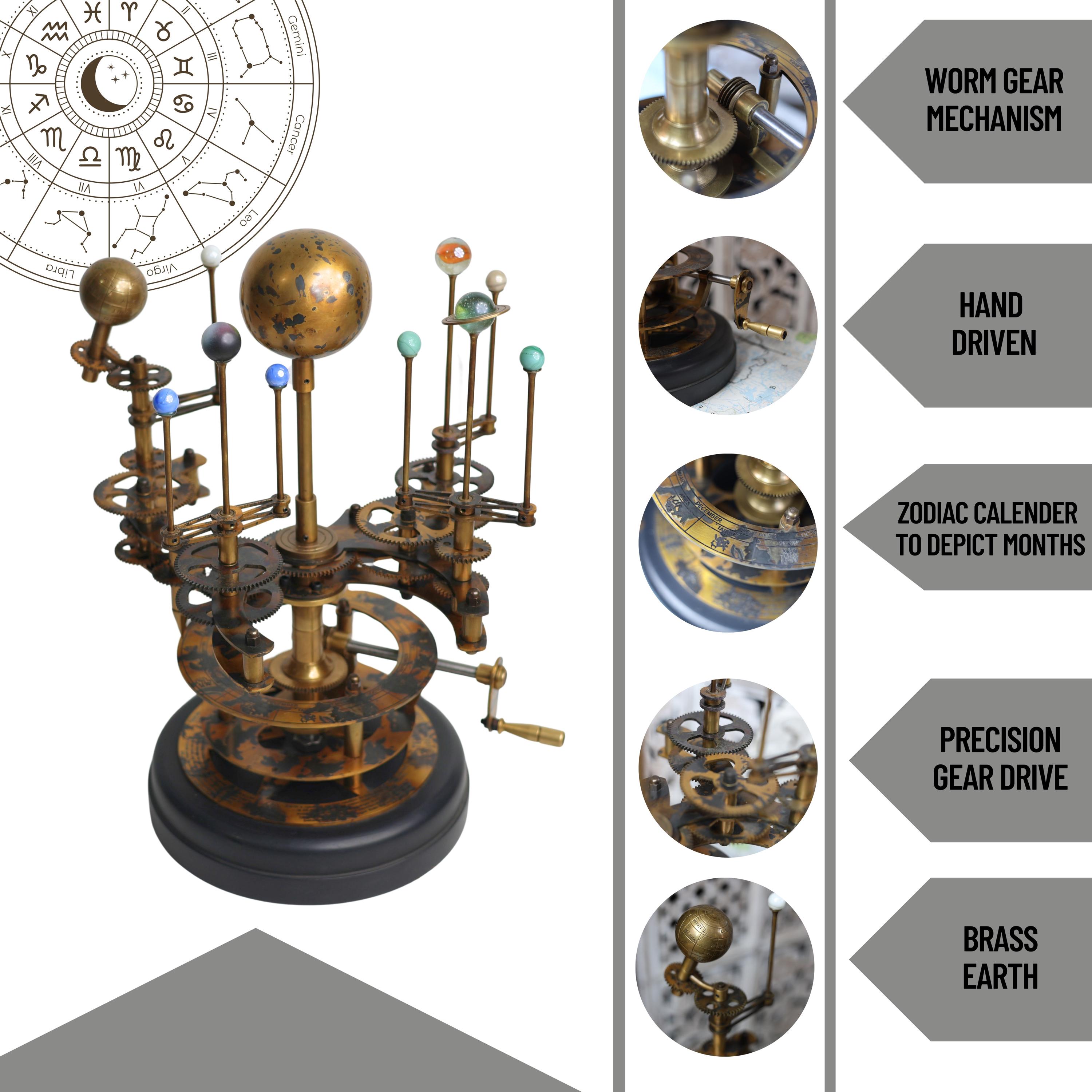 Brass Orrery with Semi-Precious Stone Planets, Museum view 6