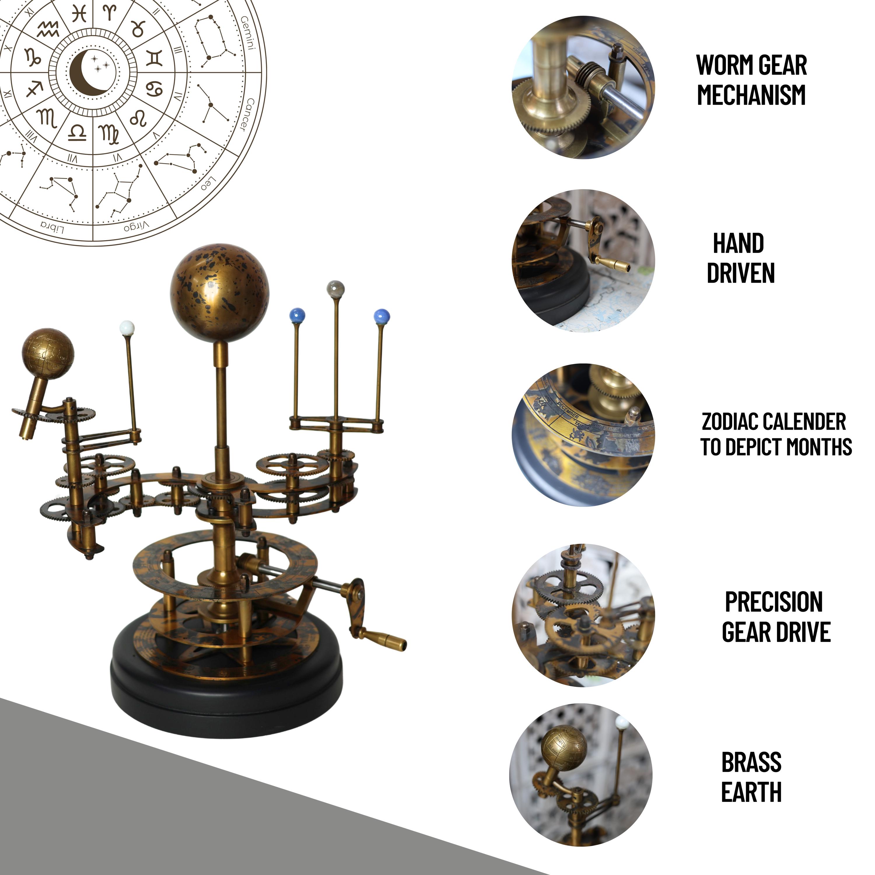 Brass Orrery with Semi-Precious Stone Planets, Museum view 4