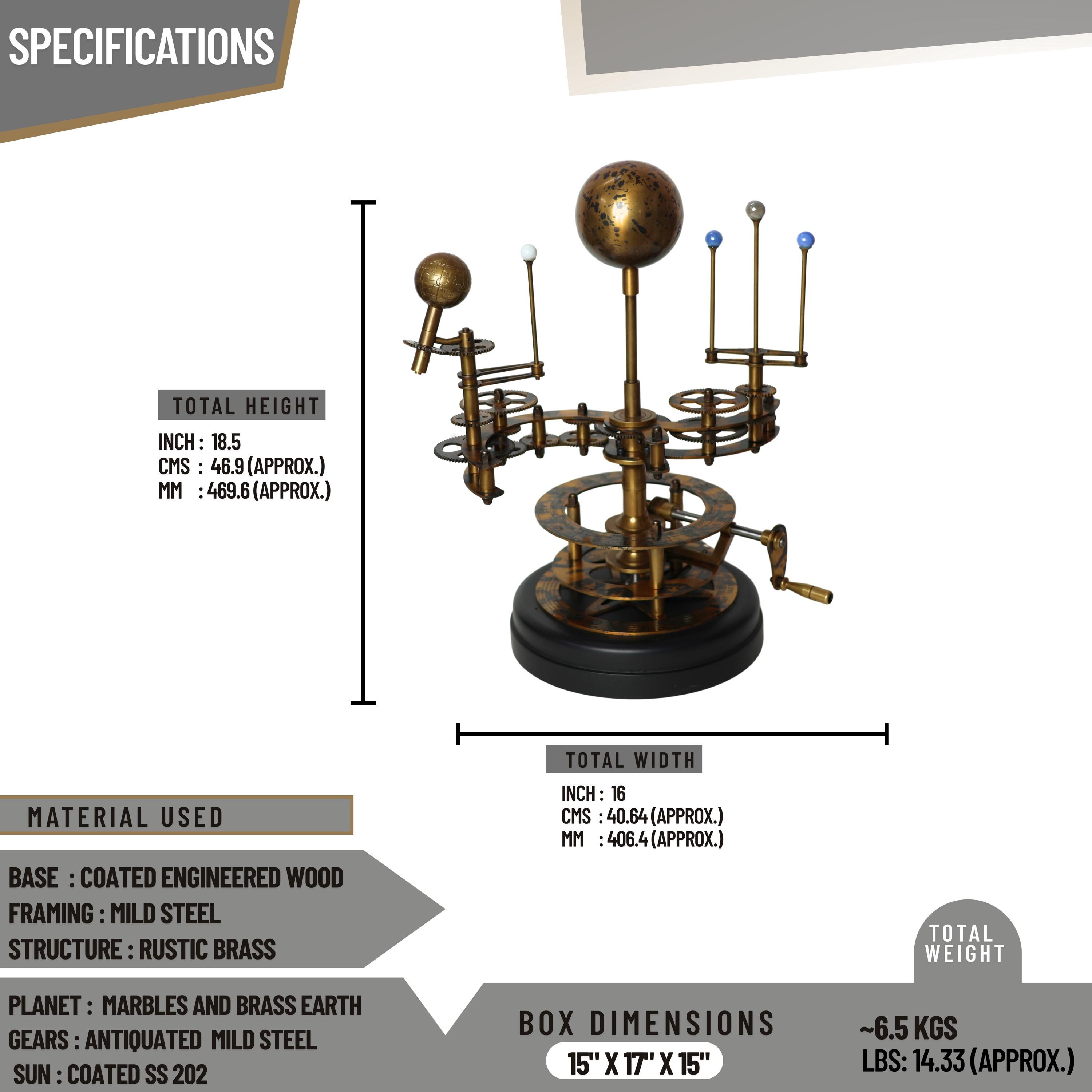 Brass Orrery with Semi-Precious Stone Planets, Museum view 5