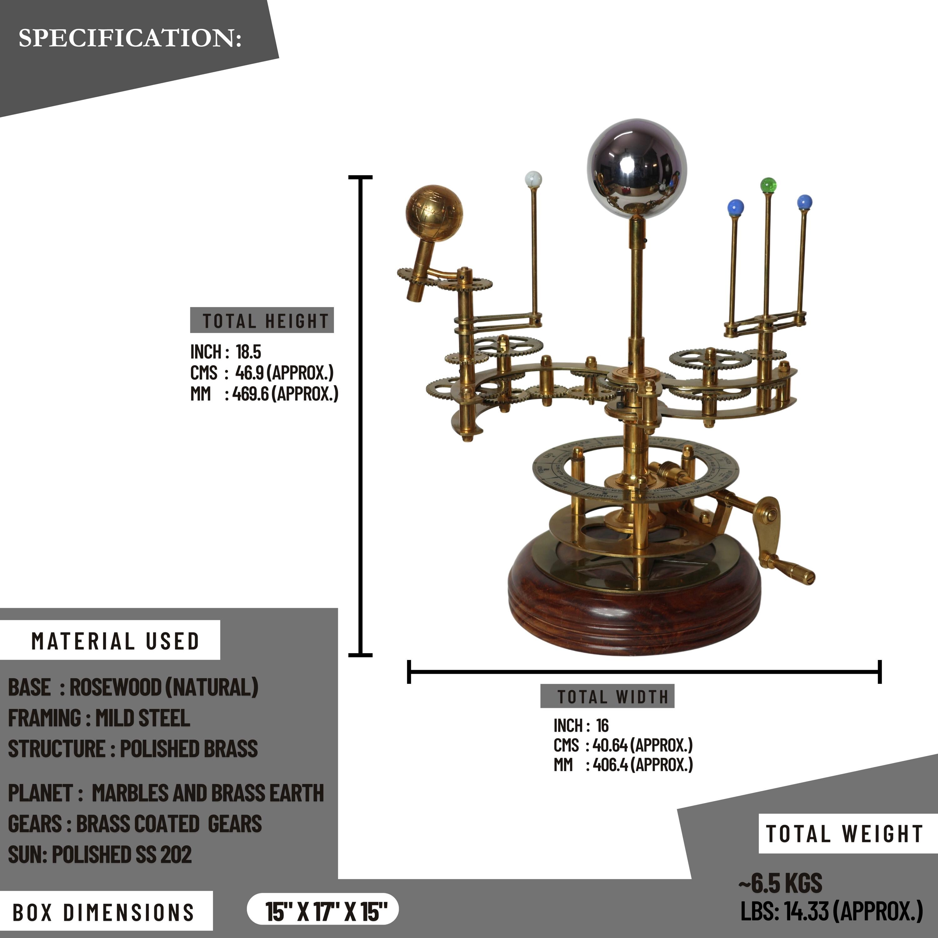 Brass Orrery with Semi-Precious Stone Planets, Museum view 3