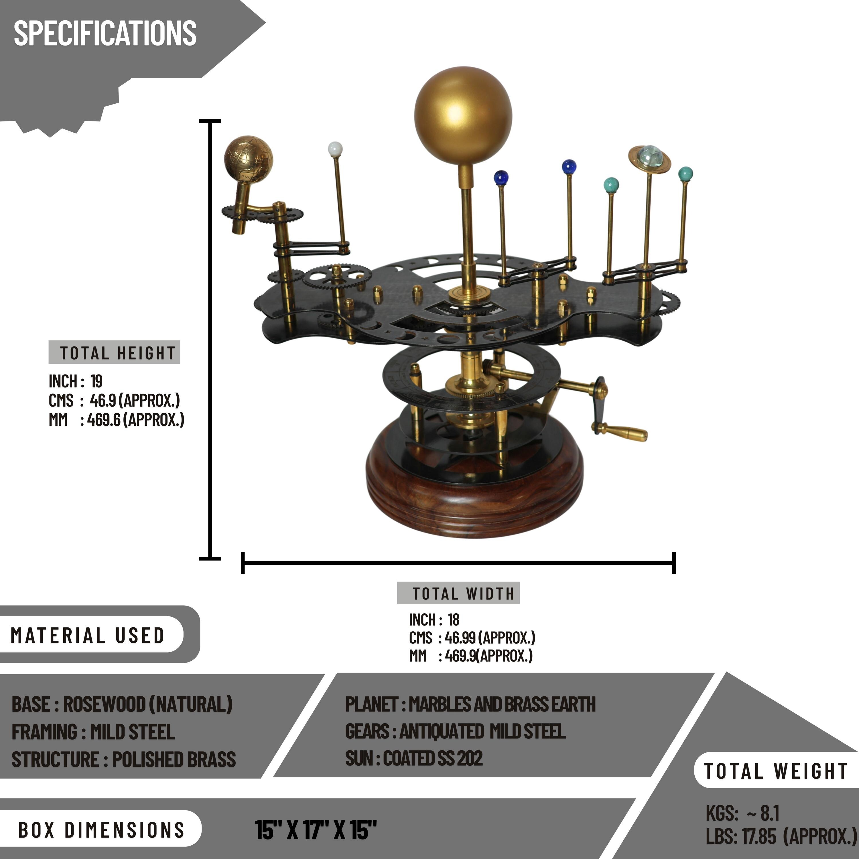 Antique-Style Brass Solar System Orrery, Museum view 5