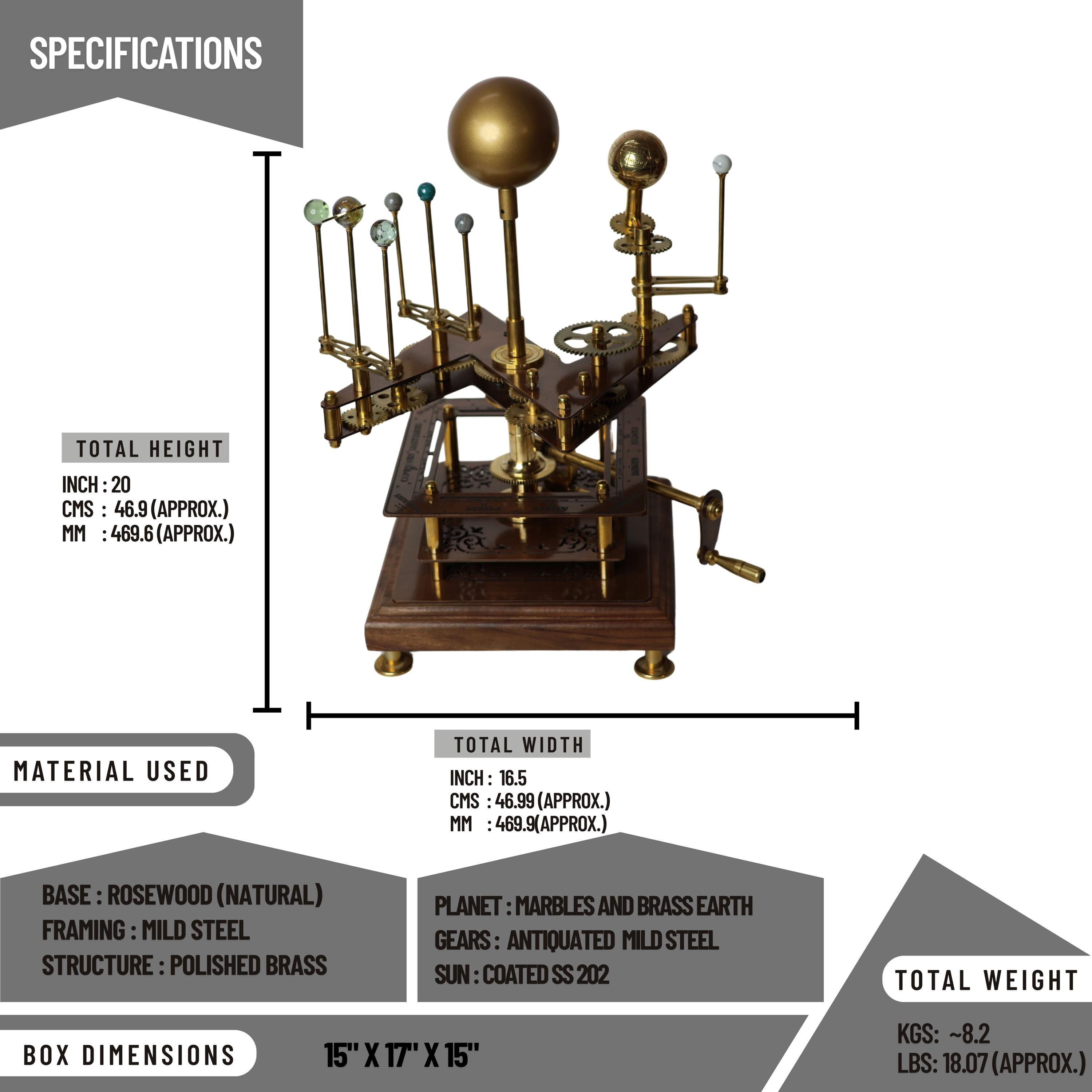 Brass Solar System Orrery, Museum Display view 5